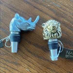Silver Rhino and Gold Lion Bottle Stoppers By Nate Berkus